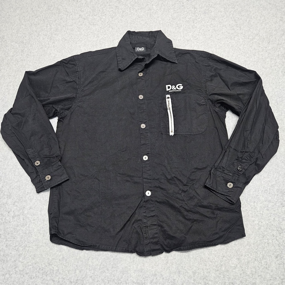 Dolce & Gabbana Button Up Cotton Shirt Front Pocket Logo Black Mens L Italy - Picture 2 of 11